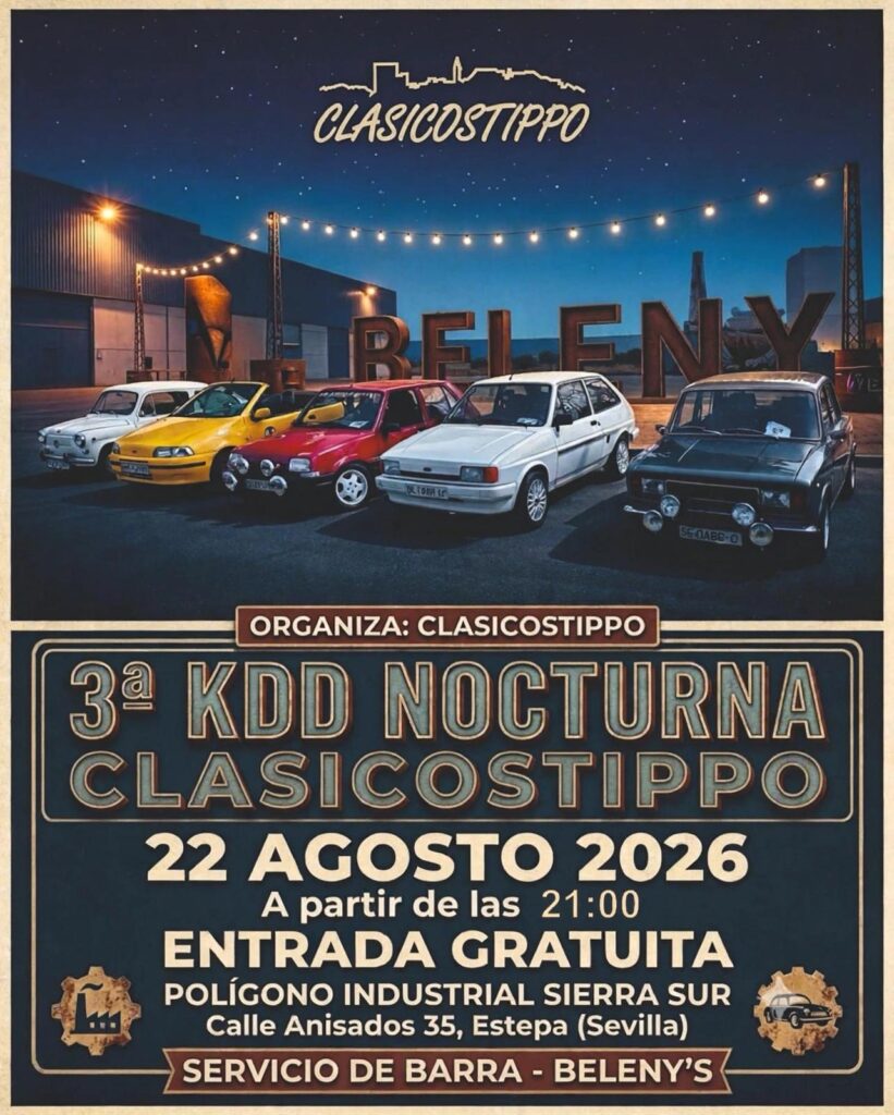 Encuentro nocturno 2026 de coches clásicos e históricos en Estepa (Sevilla)